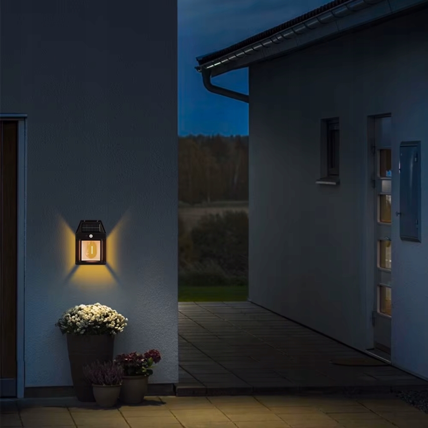 LED Solární nástěnné svítidlo se senzorem LED/3,7V 600 mAh IP44 černá