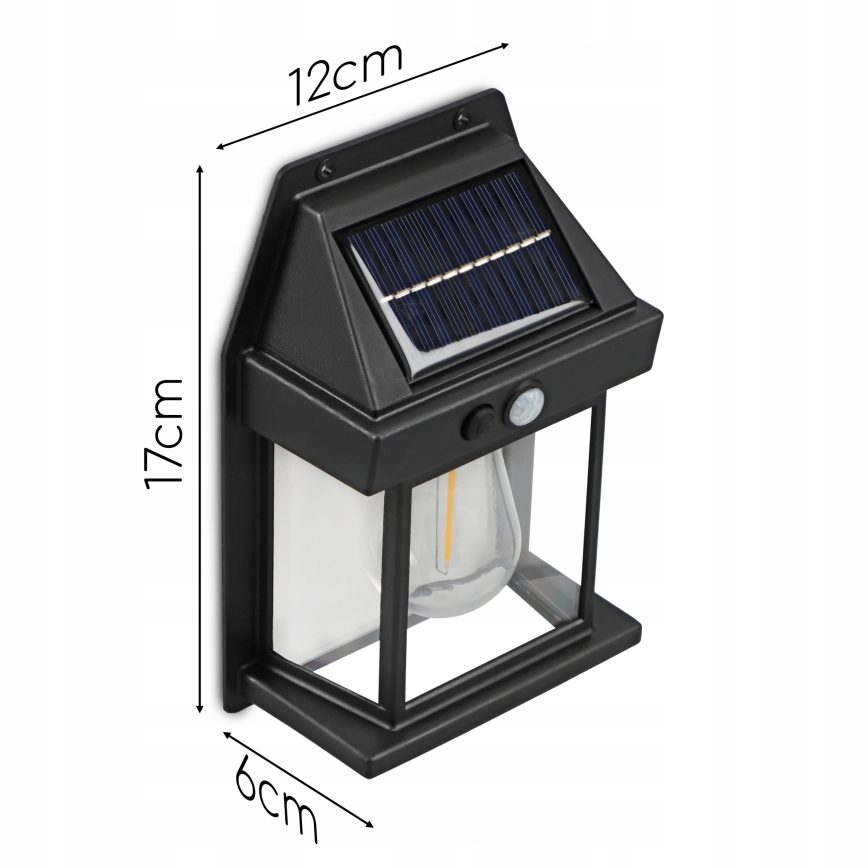 LED Solární nástěnné svítidlo se senzorem LED/3,7V 600 mAh IP44 černá