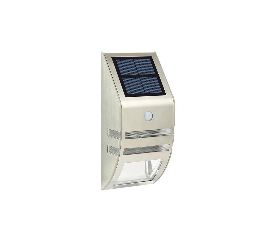 Baterie centrum LED Solární nástěnné svítidlo se senzorem LED/3,7V IP44 matný chrom BC0394