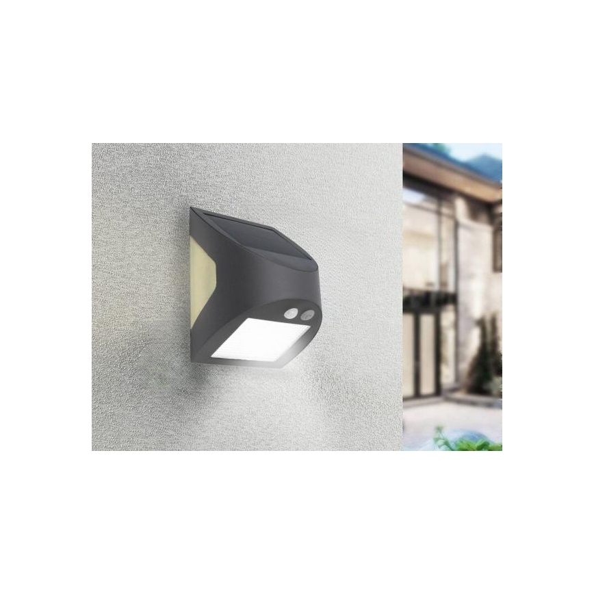 LED Solární nástěnné svítidlo se senzorem LED/3W/3,7V 3000/4000K 1200 mAh IP54 antracit