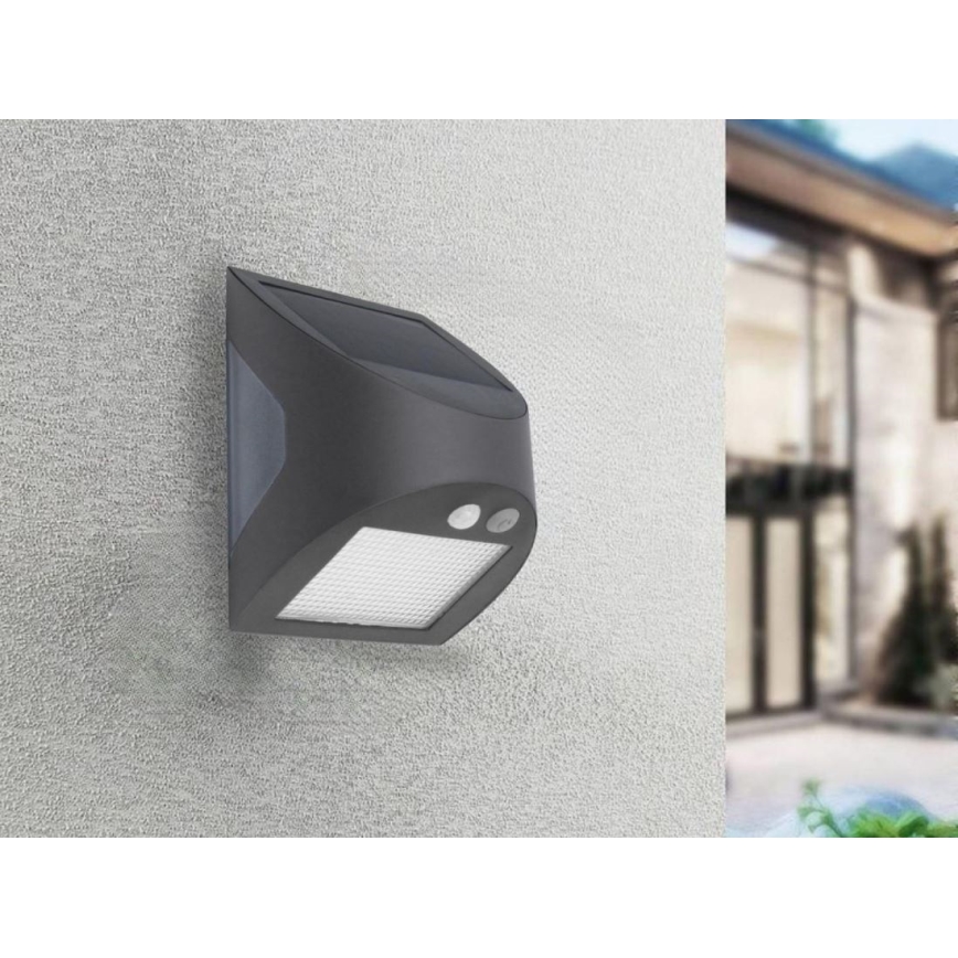 LED Solární nástěnné svítidlo se senzorem LED/3W/3,7V 3000/4000K 1200 mAh IP54 antracit