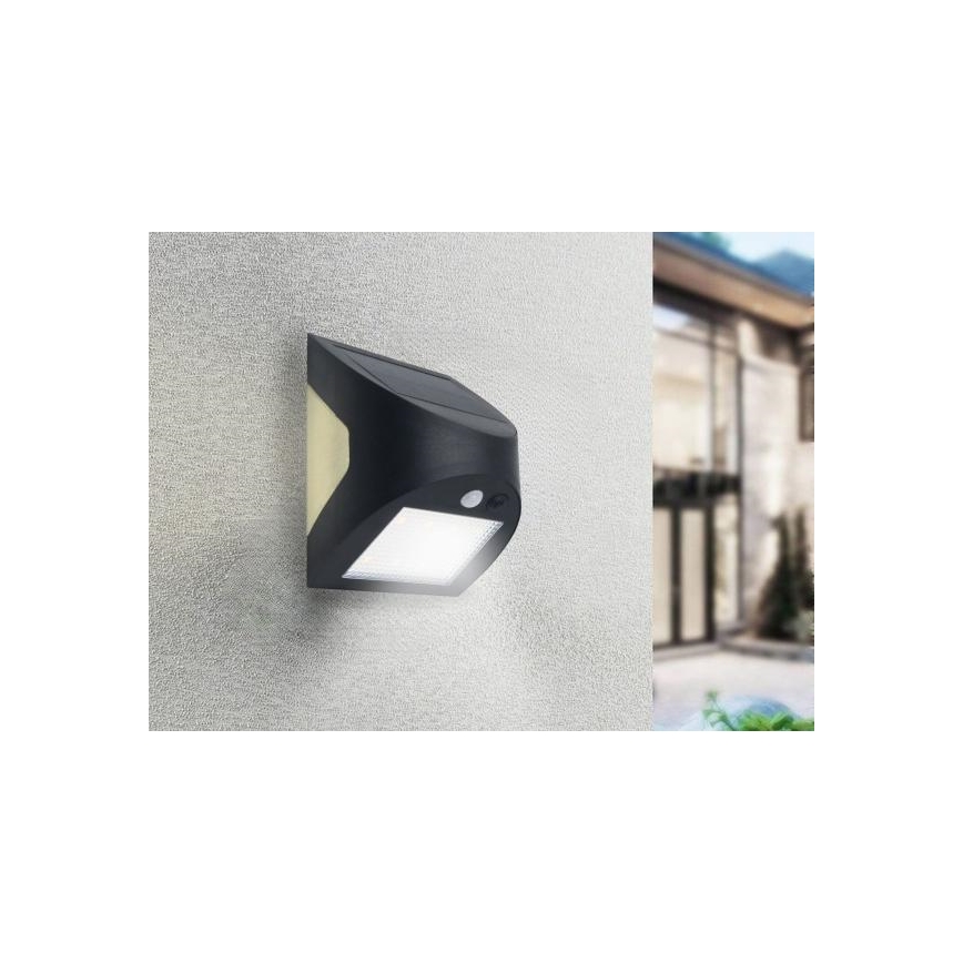 LED Solární nástěnné svítidlo se senzorem LED/3W/3,7V 3000/4000K 1200 mAh IP54 černá