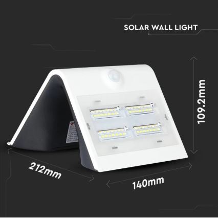 LED Solární nástěnné svítidlo se senzorem LED/3W/3,7V 3000/4000K IP65 bílá