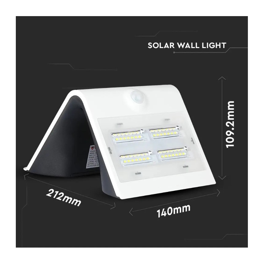 LED Solární nástěnné svítidlo se senzorem LED/3W/3,7V 3000/4000K IP65 bílá