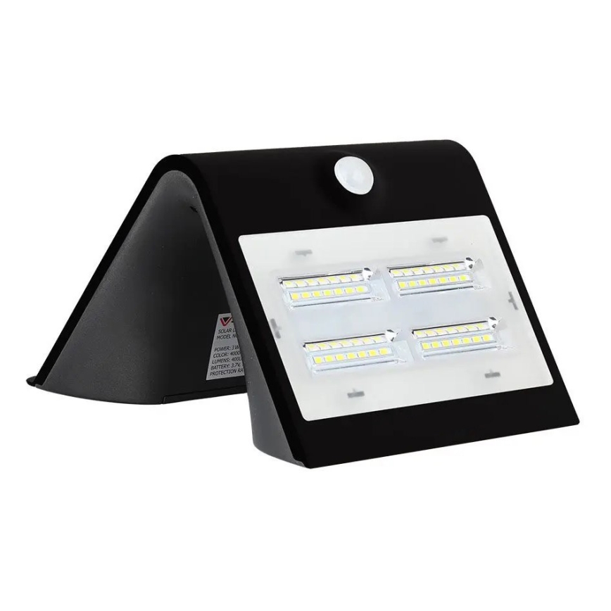 LED Solární nástěnné svítidlo se senzorem LED/3W/3,7V 3000/4000K IP65 2000 mAh černá