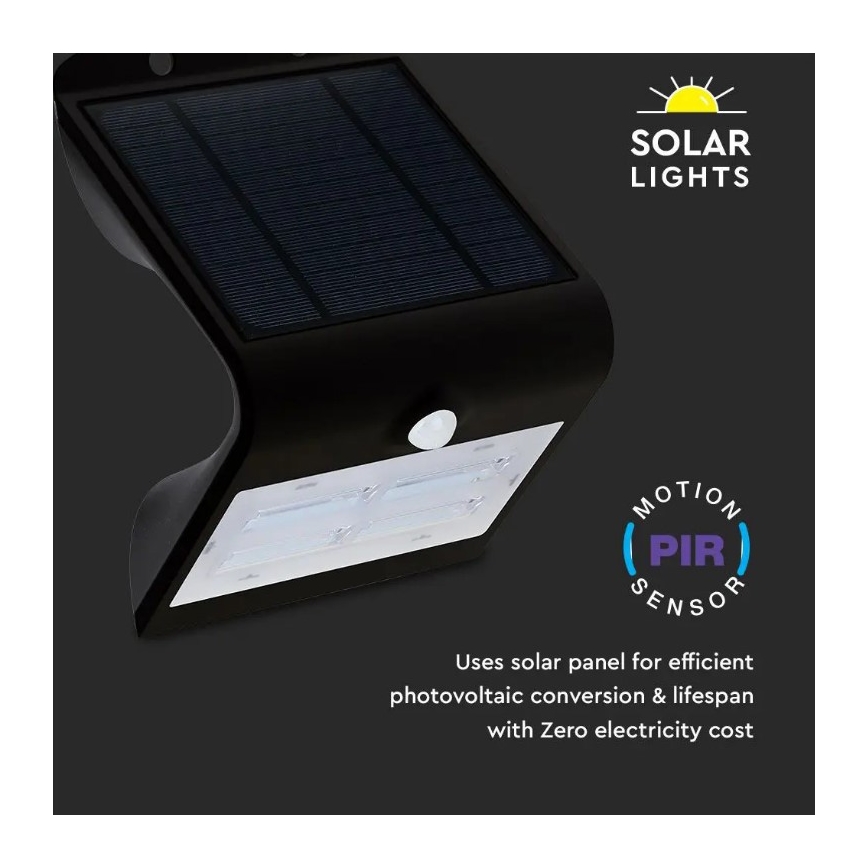 LED Solární nástěnné svítidlo se senzorem LED/3W/3,7V 3000/4000K IP65 2000 mAh černá