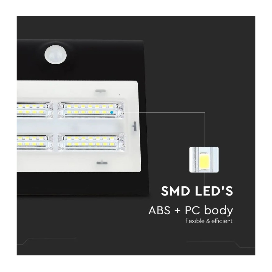 LED Solární nástěnné svítidlo se senzorem LED/3W/3,7V 3000/4000K IP65 2000 mAh černá