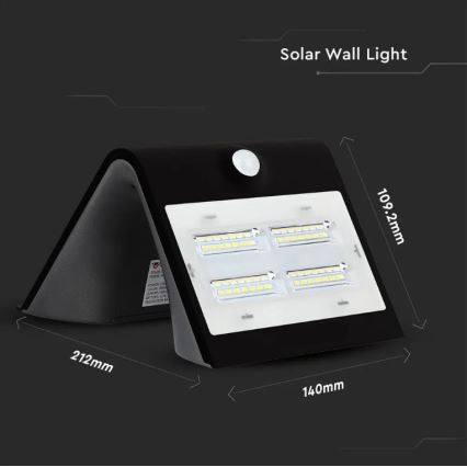 LED Solární nástěnné svítidlo se senzorem LED/3W/3,7V 3000/4000K IP65 2000 mAh černá