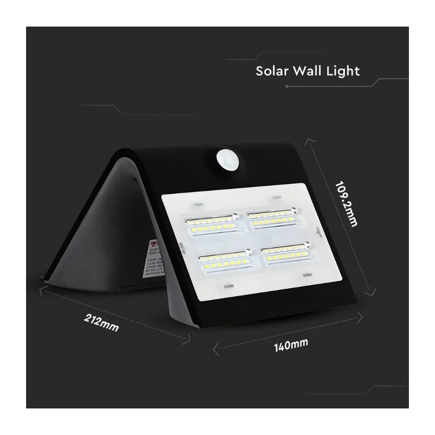 LED Solární nástěnné svítidlo se senzorem LED/3W/3,7V 3000/4000K IP65 2000 mAh černá