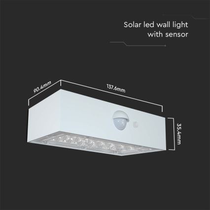 LED Solární nástěnné svítidlo se senzorem LED/3W/3,7V 3000K/4000K IP65 1200 mAh bílá