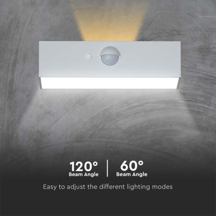 LED Solární nástěnné svítidlo se senzorem LED/3W/3,7V 3000K/4000K IP65 1200 mAh bílá