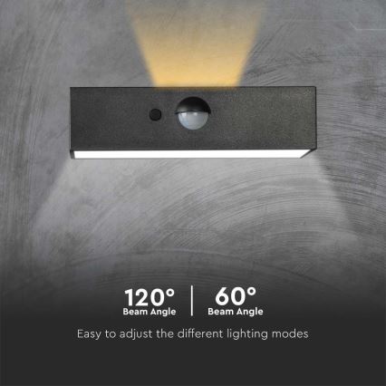 LED Solární nástěnné svítidlo se senzorem LED/3W/3,7V 3000K/4000K IP65 1200 mAh černá