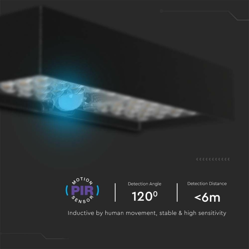 LED Solární nástěnné svítidlo se senzorem LED/6W/3,7V IP65 4000K 3000 mAh černá