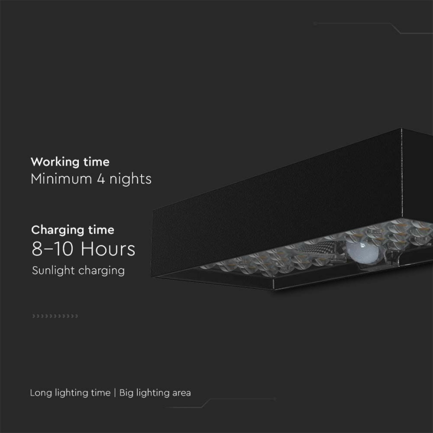 LED Solární nástěnné svítidlo se senzorem LED/6W/3,7V IP65 4000K 3000 mAh černá