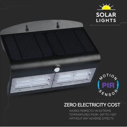 LED Solární nástěnné svítidlo se senzorem LED/7W/3,7V 4000K IP65 4000 mAh černá