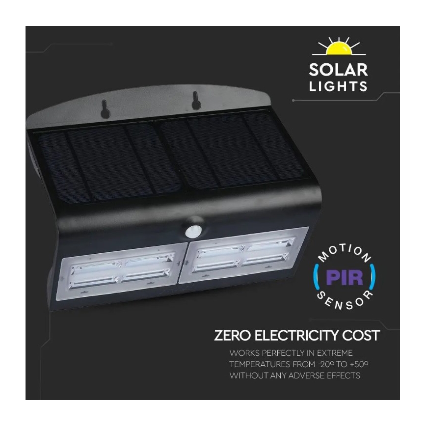 LED Solární nástěnné svítidlo se senzorem LED/7W/3,7V 4000K IP65 4000 mAh černá