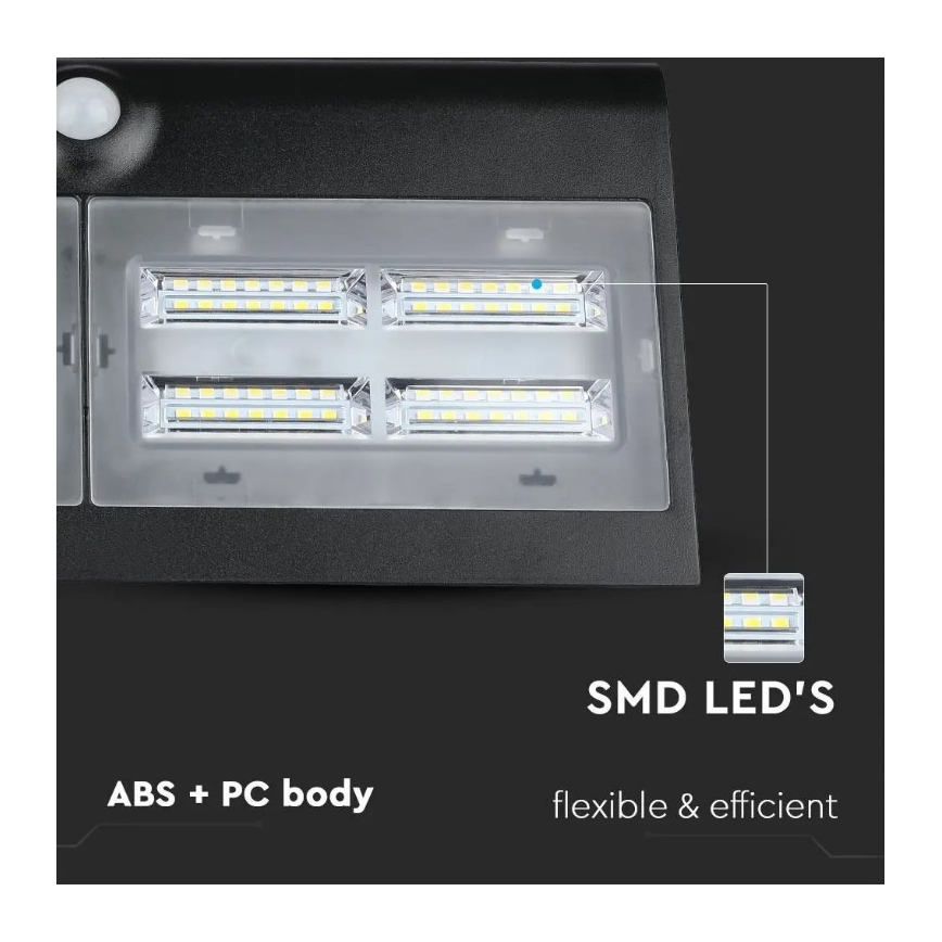 LED Solární nástěnné svítidlo se senzorem LED/7W/3,7V 4000K IP65 4000 mAh černá