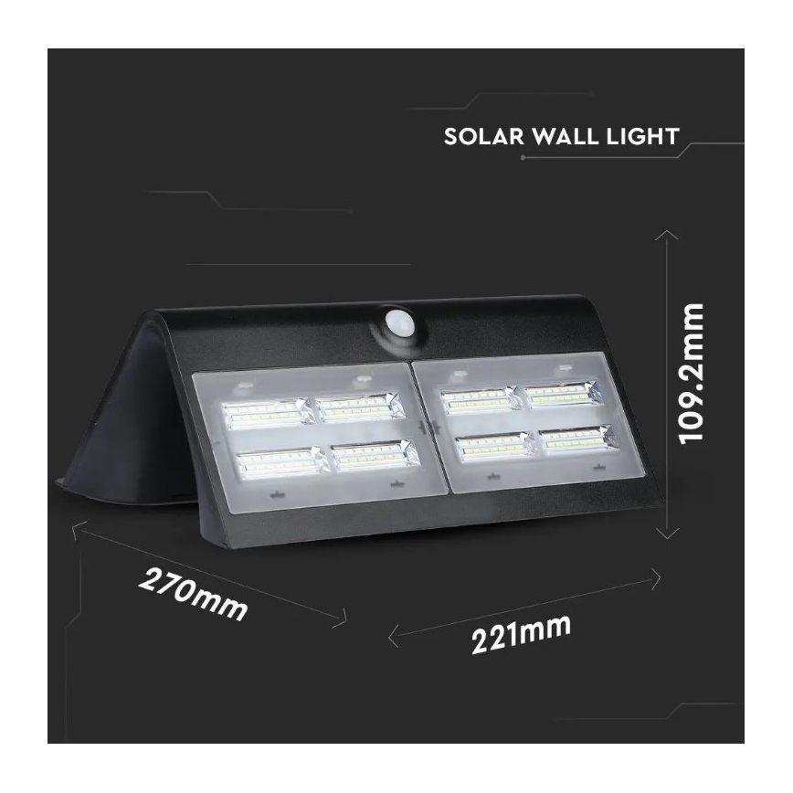 LED Solární nástěnné svítidlo se senzorem LED/7W/3,7V 4000K IP65 4000 mAh černá