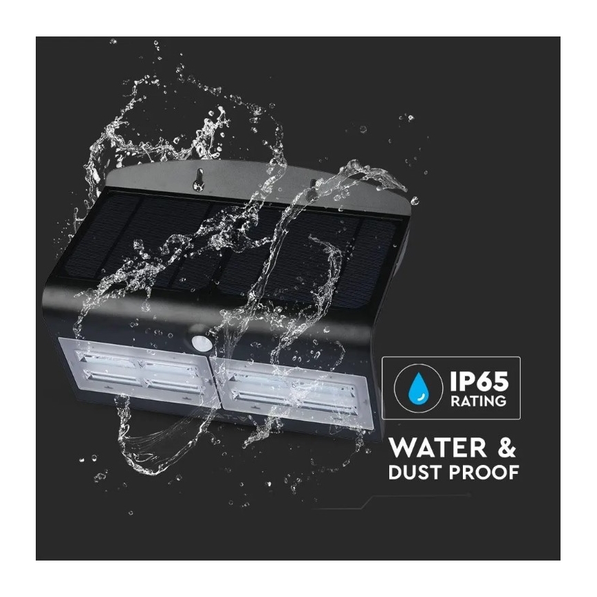 LED Solární nástěnné svítidlo se senzorem LED/7W/3,7V 4000K IP65 černá