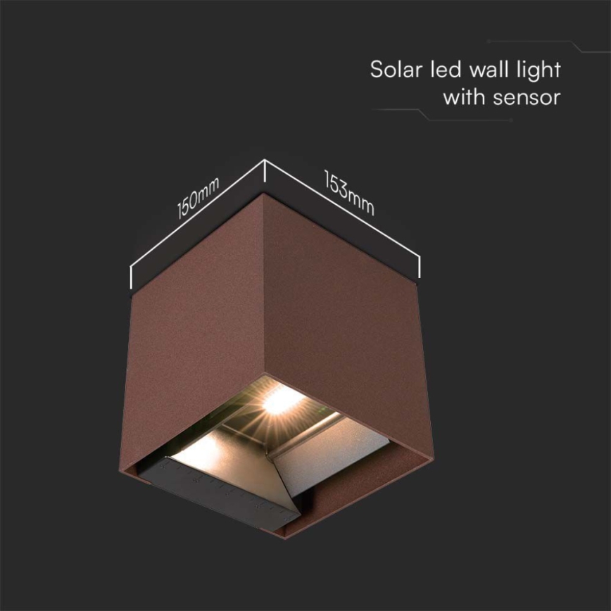 LED Solární nástěnné svítidlo se senzorem LED/9W/3,7V IP65 3000K hnědá
