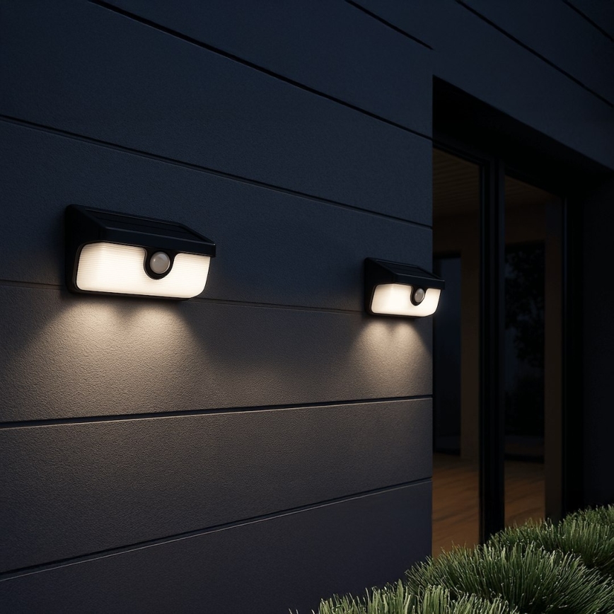 LED Solární nástěnné svítidlo se senzorem LINK LED/5W/3,7V IP65 černá