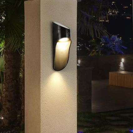LED Solární nástěnné svítidlo se senzorem PALESA LED/1W/3,7V IP65 1800 mAh černá