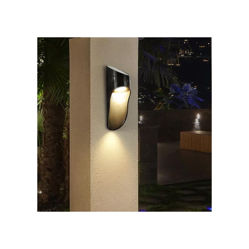 LED Solární nástěnné svítidlo se senzorem PALESA LED/1W/3,7V IP65 1800 mAh černá