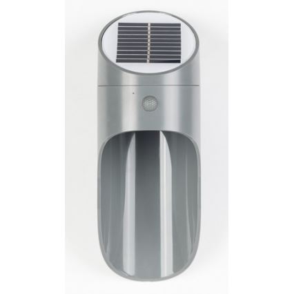 LED Solární nástěnné svítidlo se senzorem PALESA LED/1W/3,7V IP65 1800 mAh šedá