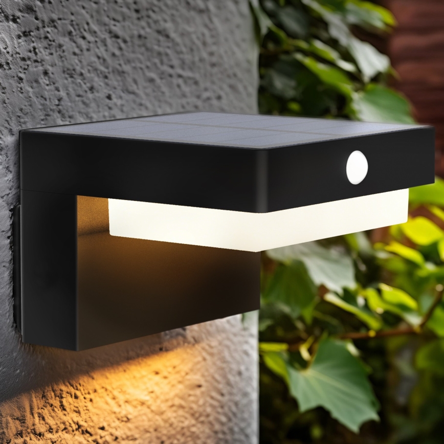 LED Solární nástěnné svítidlo se senzorem pohybu a soumraku PALERMO LED/5W/3,7V 2000 mAh IP54 černá