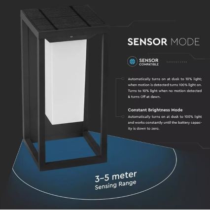 LED Solární nástěnné svítidlo se senzorem SAMSUNG CHIP LED/2W/3,7V IP65 2600 mAh