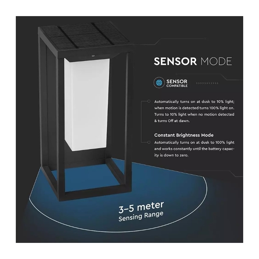 LED Solární nástěnné svítidlo se senzorem SAMSUNG CHIP LED/2W/3,7V IP65 2600 mAh