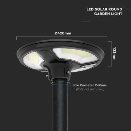 LED Solární pouliční lampa se senzorem LED/10W/3,2V 6500K IP65 25000 mAh + dálkové ovládání