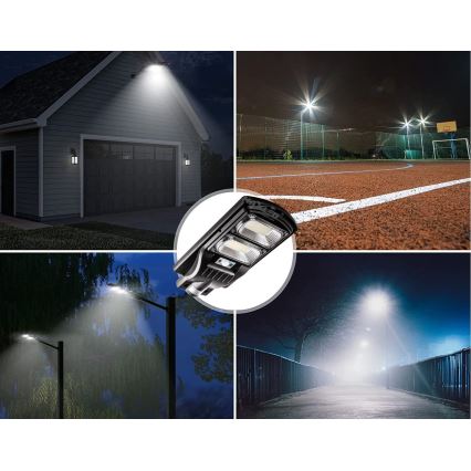 LED Stmívatelná solární pouliční lampa se senzorem LED/120W/6V 6500K IP65 černá + dálkové ovládání