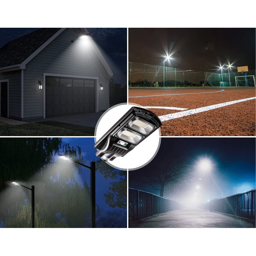 LED Stmívatelná solární pouliční lampa se senzorem LED/120W/6V 6500K IP65 černá + dálkové ovládání