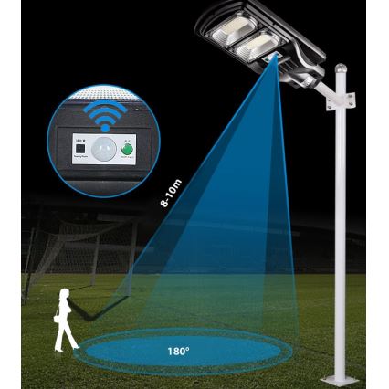 LED Stmívatelná solární pouliční lampa se senzorem LED/120W/6V 6500K IP65 černá + dálkové ovládání