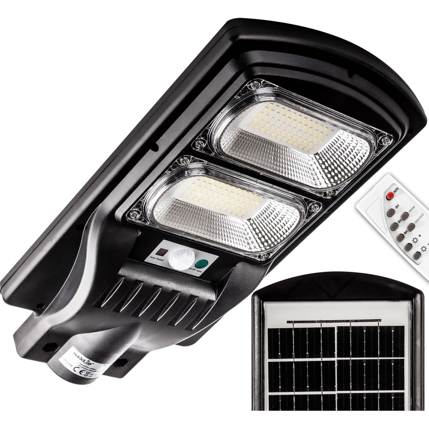 LED Stmívatelná solární pouliční lampa se senzorem LED/120W/6V 6500K IP65 černá + dálkové ovládání