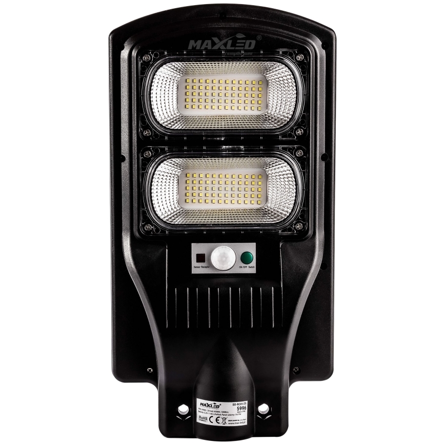 LED Stmívatelná solární pouliční lampa se senzorem LED/120W/6V 6500K IP65 černá + dálkové ovládání