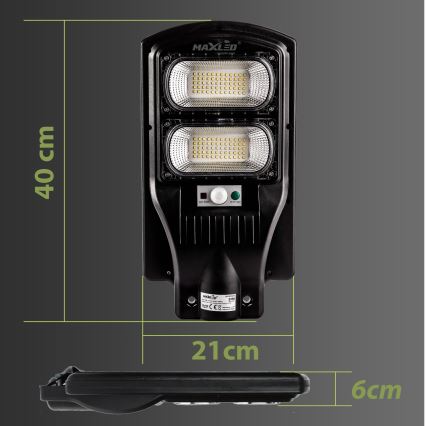 LED Stmívatelná solární pouliční lampa se senzorem LED/120W/6V 6500K IP65 černá + dálkové ovládání