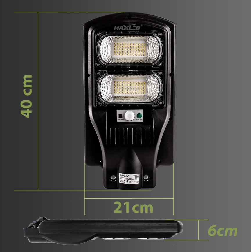 LED Stmívatelná solární pouliční lampa se senzorem LED/120W/6V 6500K IP65 černá + dálkové ovládání