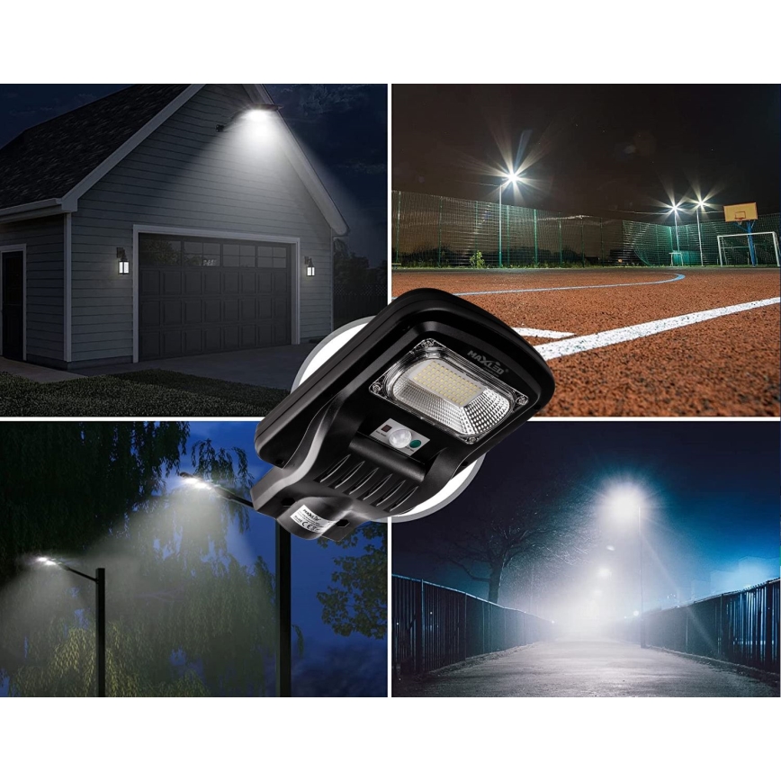 LED Stmívatelná solární pouliční lampa se senzorem LED/150W/6V 6500K IP65 černá + dálkové ovládání