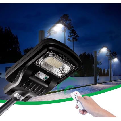 LED Stmívatelná solární pouliční lampa se senzorem LED/150W/6V 6500K IP65 černá + dálkové ovládání