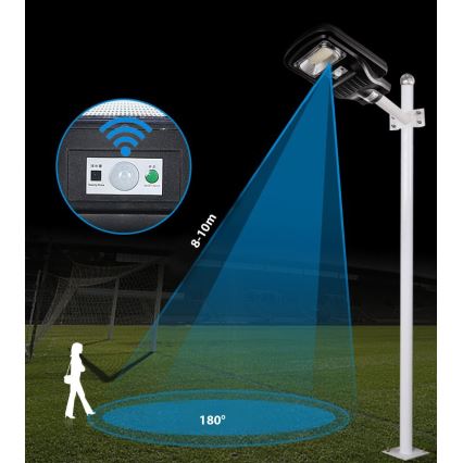LED Stmívatelná solární pouliční lampa se senzorem LED/150W/6V 6500K IP65 černá + dálkové ovládání