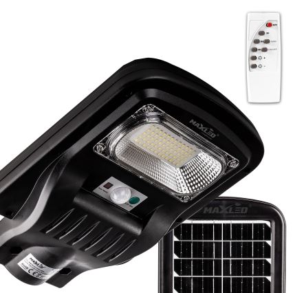 LED Stmívatelná solární pouliční lampa se senzorem LED/150W/6V 6500K IP65 černá + dálkové ovládání