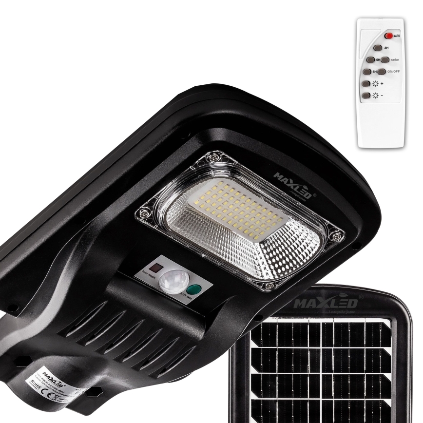 LED Stmívatelná solární pouliční lampa se senzorem LED/150W/6V 6500K IP65 černá + dálkové ovládání