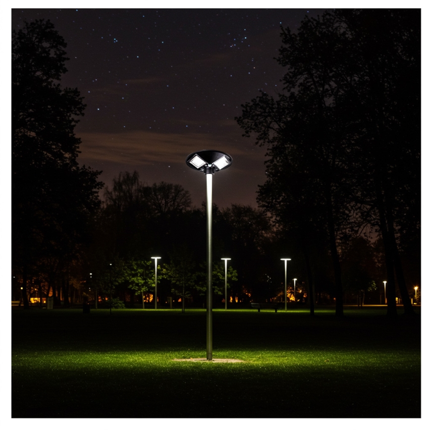 LED Stmívatelná solární pouliční lampa se senzorem LED/15W/6V 11000 mAh 6500K IP65 černá + dálkové ovládání