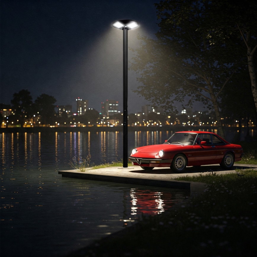 LED Stmívatelná solární pouliční lampa se senzorem LED/15W/6V 11000 mAh 6500K IP65 černá + dálkové ovládání