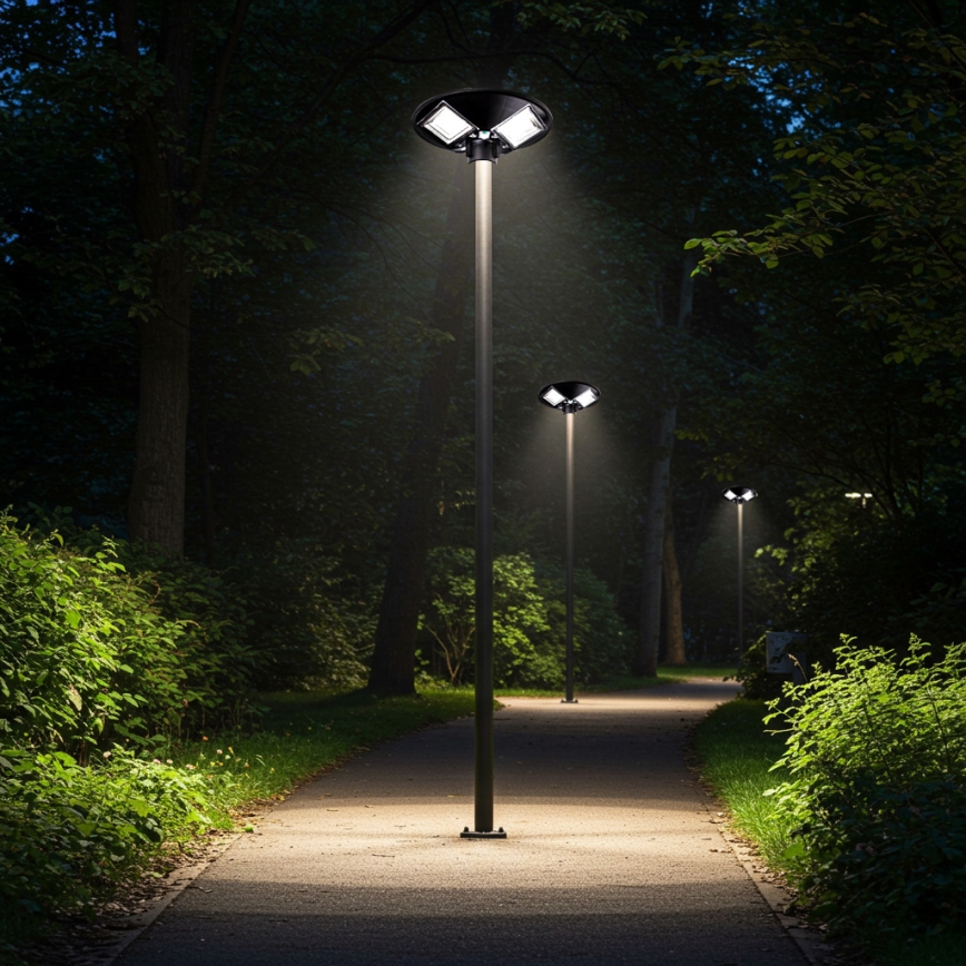 LED Stmívatelná solární pouliční lampa se senzorem LED/15W/6V 11000 mAh 6500K IP65 černá + dálkové ovládání