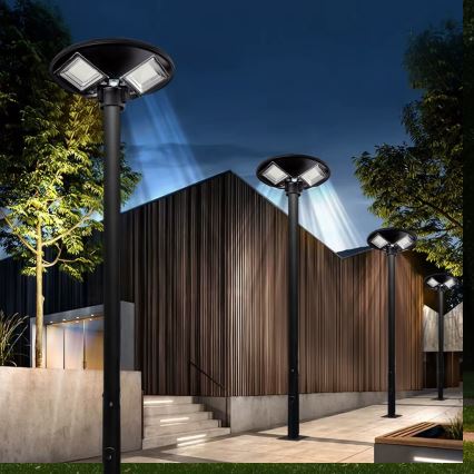 LED Stmívatelná solární pouliční lampa se senzorem LED/15W/6V 11000 mAh 6500K IP65 černá + dálkové ovládání