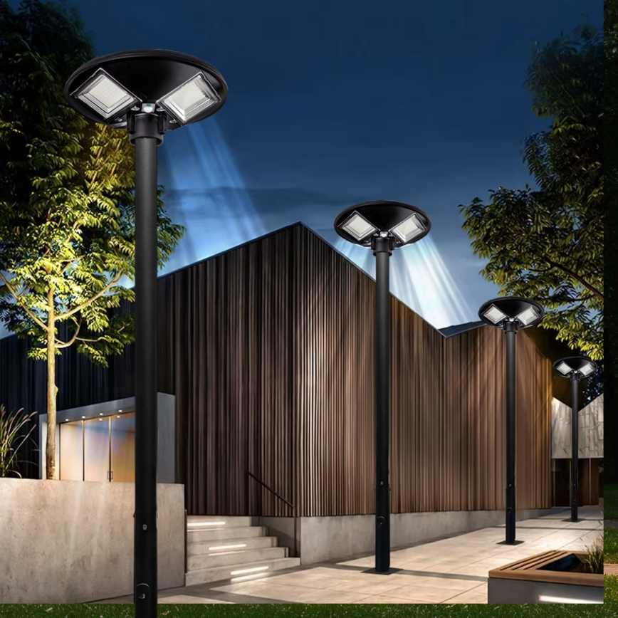 LED Stmívatelná solární pouliční lampa se senzorem LED/15W/6V 11000 mAh 6500K IP65 černá + dálkové ovládání