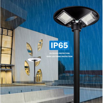LED Stmívatelná solární pouliční lampa se senzorem LED/15W/6V 11000 mAh 6500K IP65 černá + dálkové ovládání